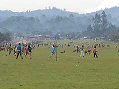 This landing strip is actually normally a soccer field, or playground or pasture for grazing cattle, in the middle of a small town, until the rare plane comes and the local police clear them out for landings or take offs.