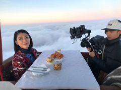 Filming from a hot air balloon.