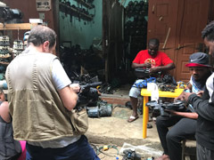 Nollywood Film industry equipment repair shop in Lagos.