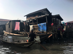 Makoko, a " Floating Slum " or shanty town on stilts in the center of Lagos