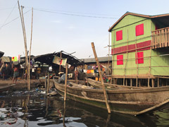 Makoko, a " Floating Slum " or shanty town on stilts in the center of Lagos