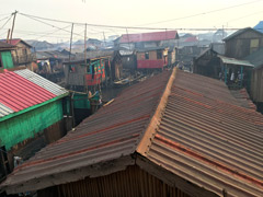 Makoko, a " Floating Slum " or shanty town on stilts in the center of Lagos