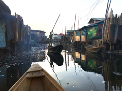 Makoko, a " Floating Slum " or shanty town on stilts in the center of Lagos