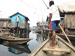 Makoko, a " Floating Slum " or shanty town on stilts in the center of Lagos