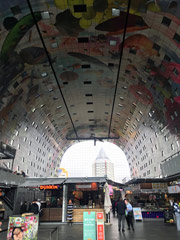 The central market in the center of Rotterdam, the Netherlands: now food stalls and a shopping mall.