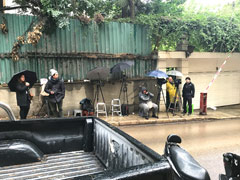 Journalists waiting for hours on end in front of the house where Carlos Ghosn is staying