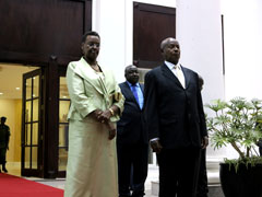 Yoweri Museveni, President of Uganda, with his wife at the Ugandan White House