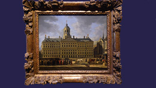 Une peinture de 1672 au Rijksmuseum : l'hôtel de ville d'Amsterdam (aujourd'hui le Palais Royal) sur la place du Dam.