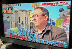 放送中のTV画面：エクセルマン・プロダクションズのライオン：レバノン：ベイルート市：殉教者広場（ Place des Martyrs )にて