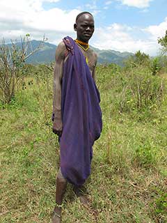 エチオピアのオモ川下流域のスリ人